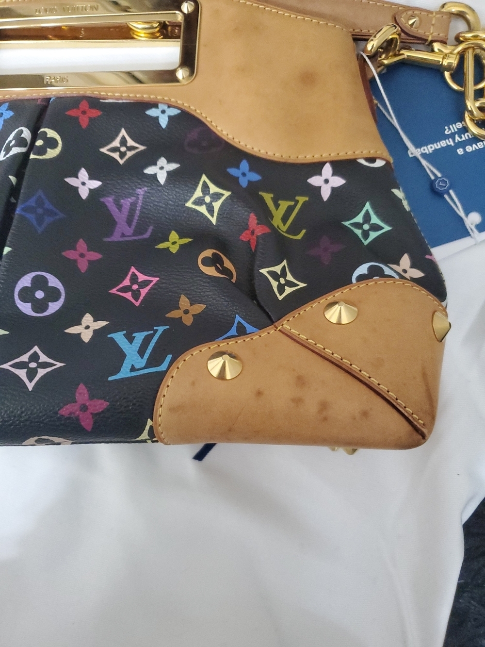 Louis Vuitton Multicolor Monogram Black Canvas and Tan Leather Shoulder Bag - Picture 3 of 13